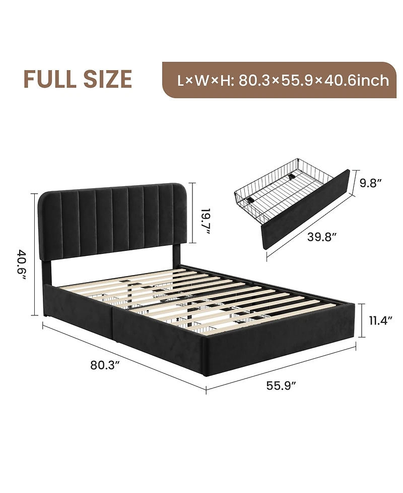 Homfan Bed Frame Heavy Duty Slats with 2 Storage