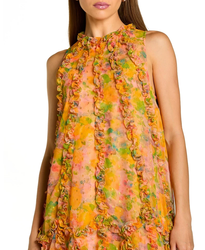 Mac Duggal Women's Floral Applique Tiered Ruffle High-Low Midi Dress