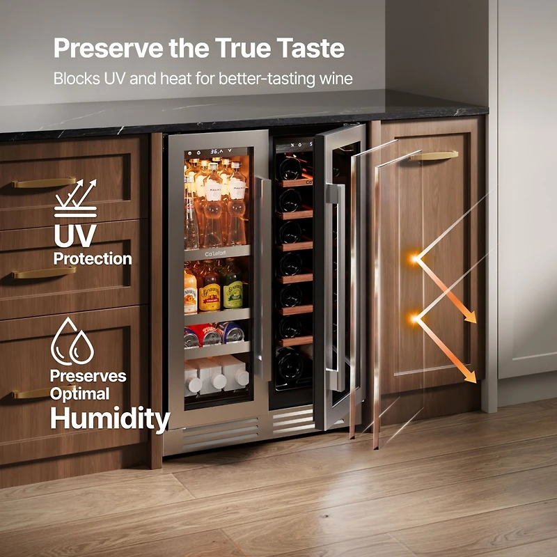 Ca'Lefort Wine and Beverage Refrigerator 24 Inch Dual Zone Wine cooler Holds 20 Bottles &60 Cans,Built-in/Freestanding Wine Fridge