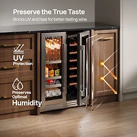 Ca'Lefort Wine and Beverage Refrigerator 24 Inch Dual Zone Wine cooler Holds 20 Bottles &60 Cans,Built-in/Freestanding Wine Fridge