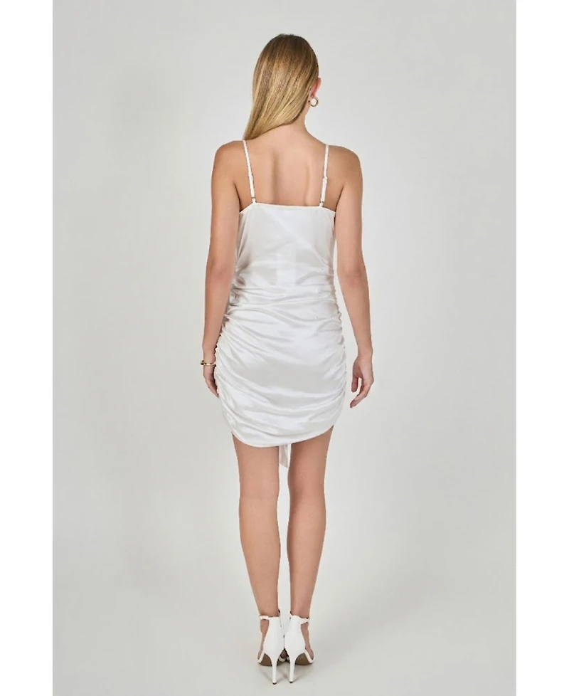 endless rose Women's Asymmetrical Waterfall Draped Satin Mini