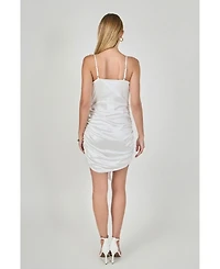 endless rose Women's Asymmetrical Waterfall Draped Satin Mini
