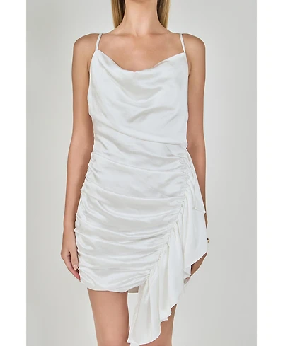 endless rose Women's Asymmetrical Waterfall Draped Satin Mini
