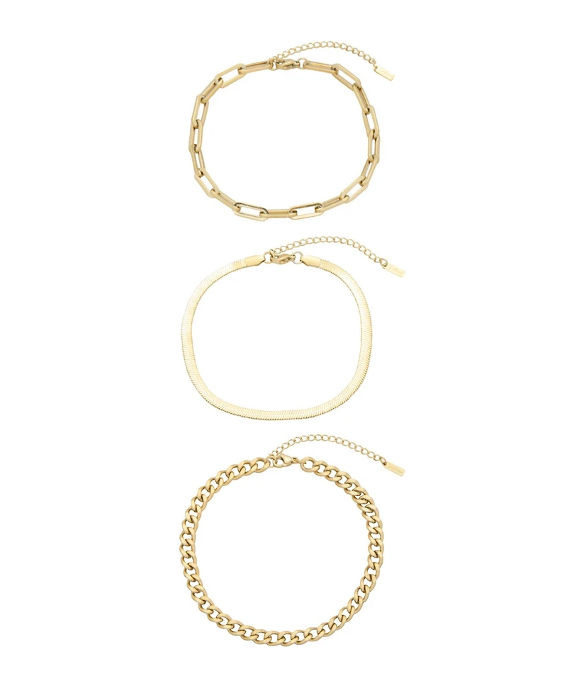 St. Moran Tarnish-Resistant Silver Chunky 3-Piece Cinthia Anklet Set