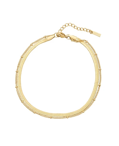St. Moran Tarnish-Resistant Silver Heringbone and Cable Chain Stefanie Anklet Set