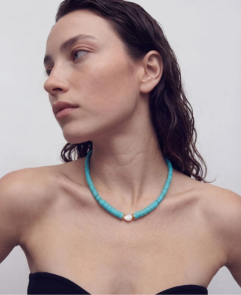 St. Moran Tarnish-Resistant Natural Freshwater Imitation Pearl Chunky Turquoise Beaded Delray Necklace