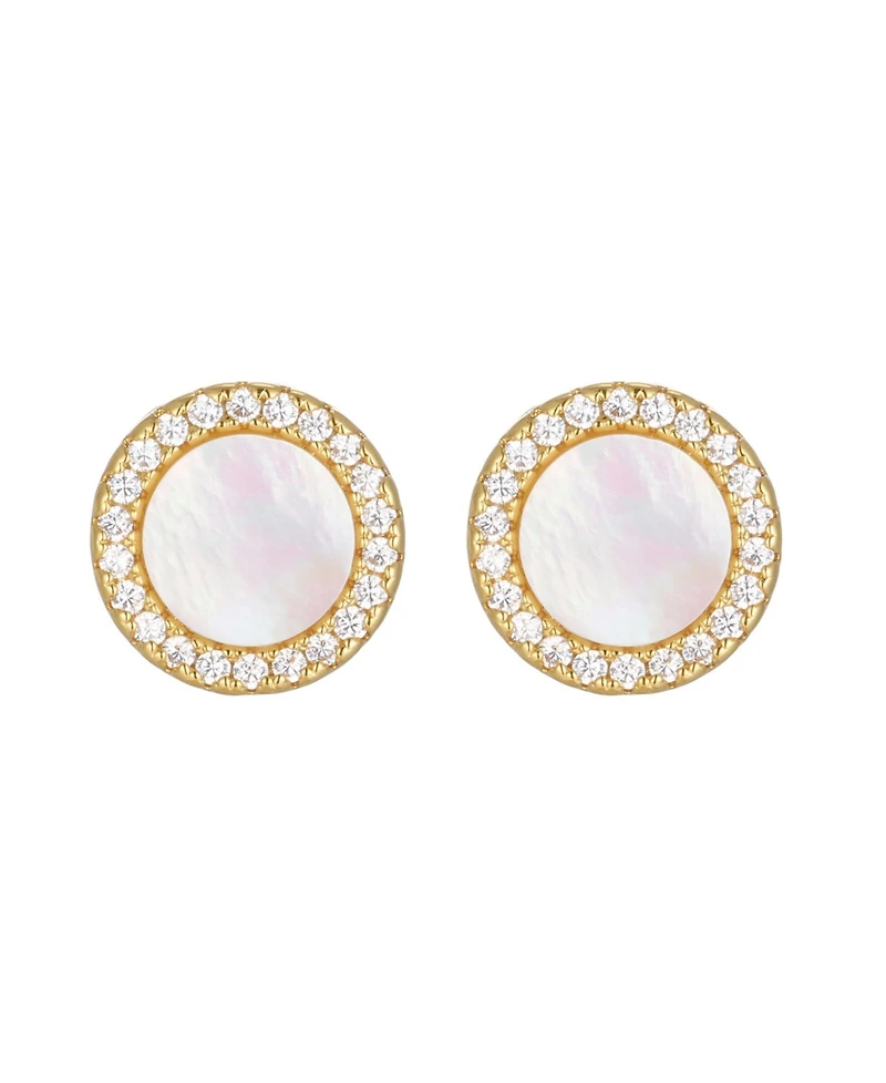 St. Moran Gold Natural Imitation Pearl Halo Serra Stud Earrings