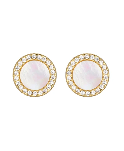 St. Moran Gold Natural Imitation Pearl Halo Serra Stud Earrings