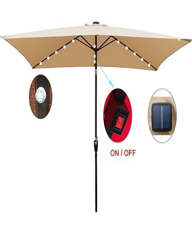Yiortwo 10 x 6.5 Ft Solar Led Patio Umbrella with Crank Tilt for Outdoor Dining