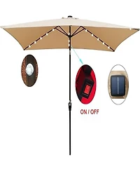 Yiortwo 10 x 6.5 Ft Solar Led Patio Umbrella with Crank Tilt for Outdoor Dining