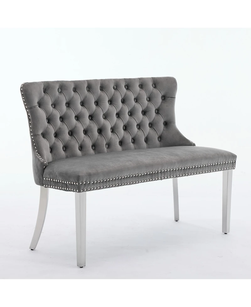 Flynama Velvet Tufted Dining Bench with Silver Legs