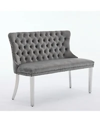 Flynama Velvet Tufted Dining Bench with Silver Legs