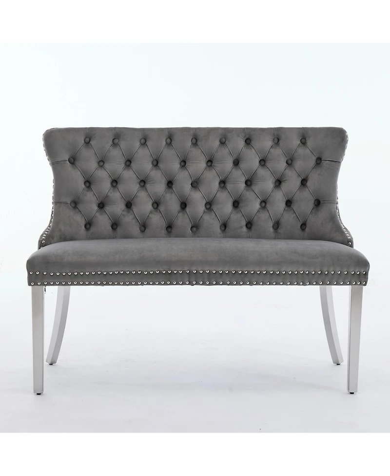 Flynama Velvet Tufted Dining Bench with Silver Legs