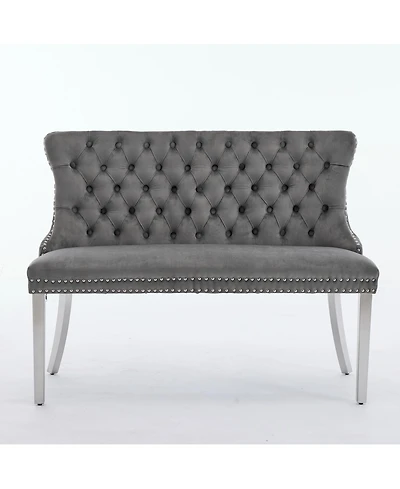 Flynama Velvet Tufted Dining Bench with Silver Legs