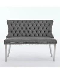 Flynama Velvet Tufted Dining Bench with Silver Legs