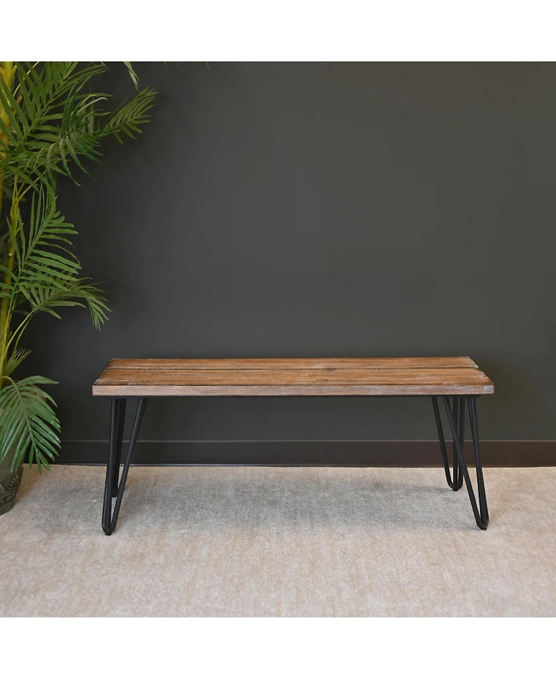 Flynama Aryven Industrial Dining Bench - Rustic Dark Pine Wood Top with Hairpin Metal Legs