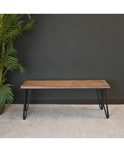 Flynama Aryven Industrial Dining Bench - Rustic Dark Pine Wood Top with Hairpin Metal Legs