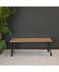 Flynama Aryven Industrial Dining Bench - Rustic Dark Pine Wood Top with Hairpin Metal Legs