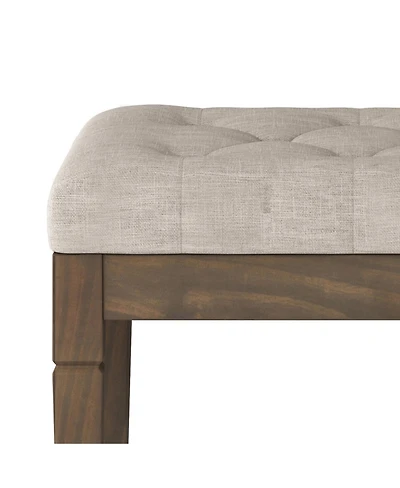 Flynama Small Tufted Ottoman Bench - Natural Linen Footstool with Carved Solid Wood Legs