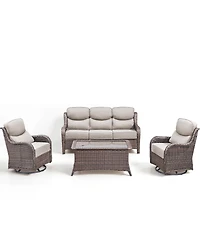 Pocassy High Back Patio Furniture Set with Swivel Chairs, Outdoor Wicker Conversation Sets 6" Comfy Cushions, 4 Piece Outside Sofa