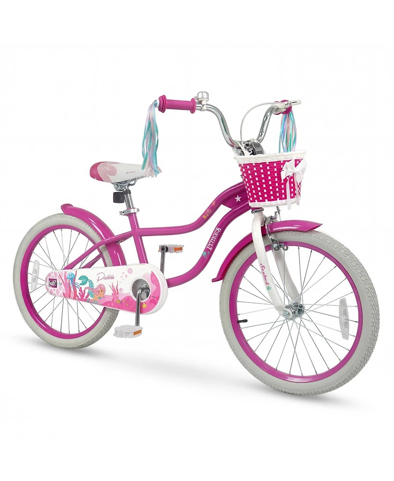Gymax 20'' Girls Bike with Removable Basket Streamers Hand Brake and Coaster Brake Saddle