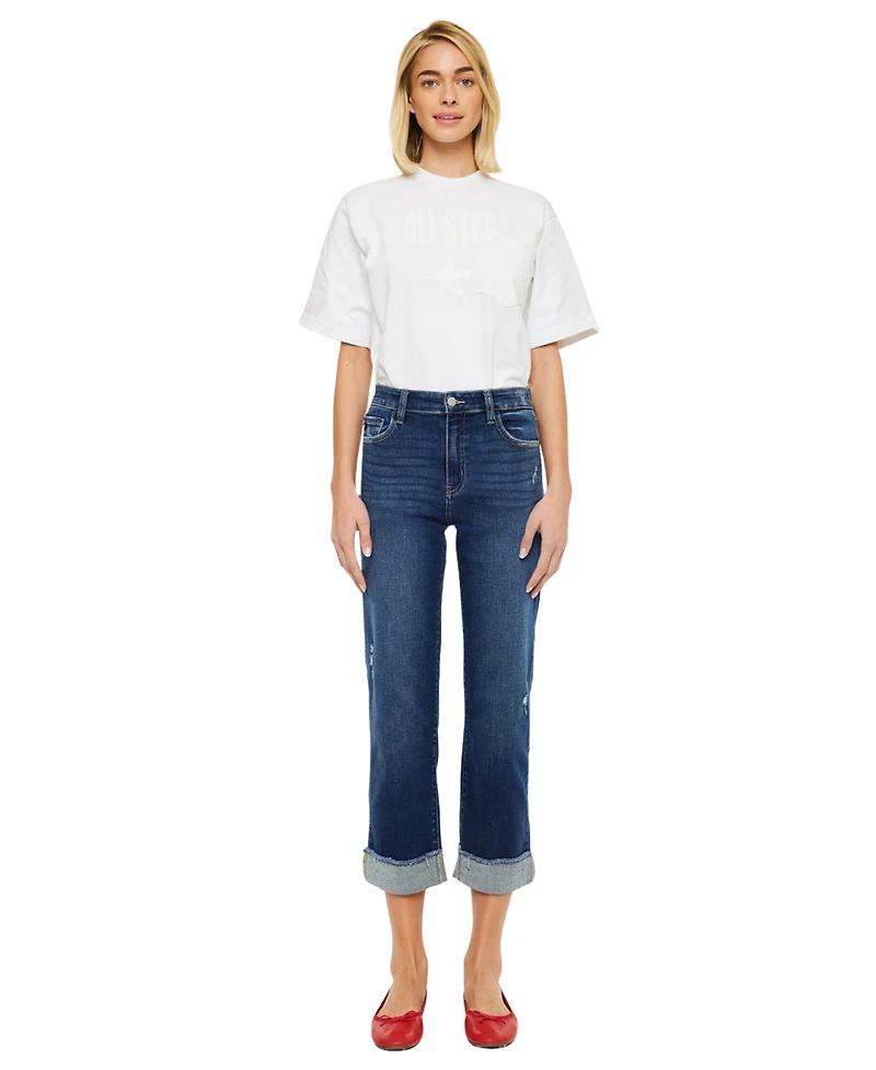 KanCan Women's High Rise Cropped Straight-Leg Jeans
