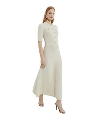 Karen Millen Women's Rib Knit Military Trim Maxi Dress