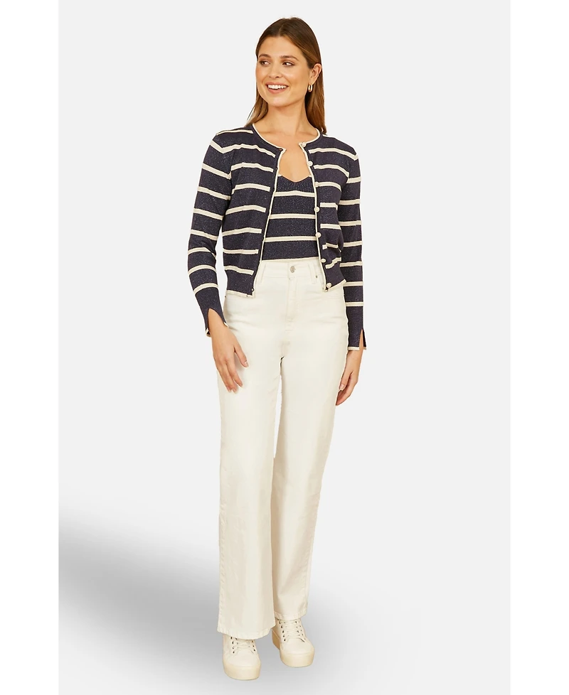 Yumi Women's Long Sleeve Round Neck Cardigan