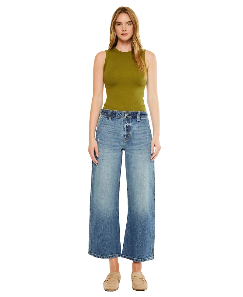 KanCan Women's Bells Mid Rise Loose Barrel Jeans