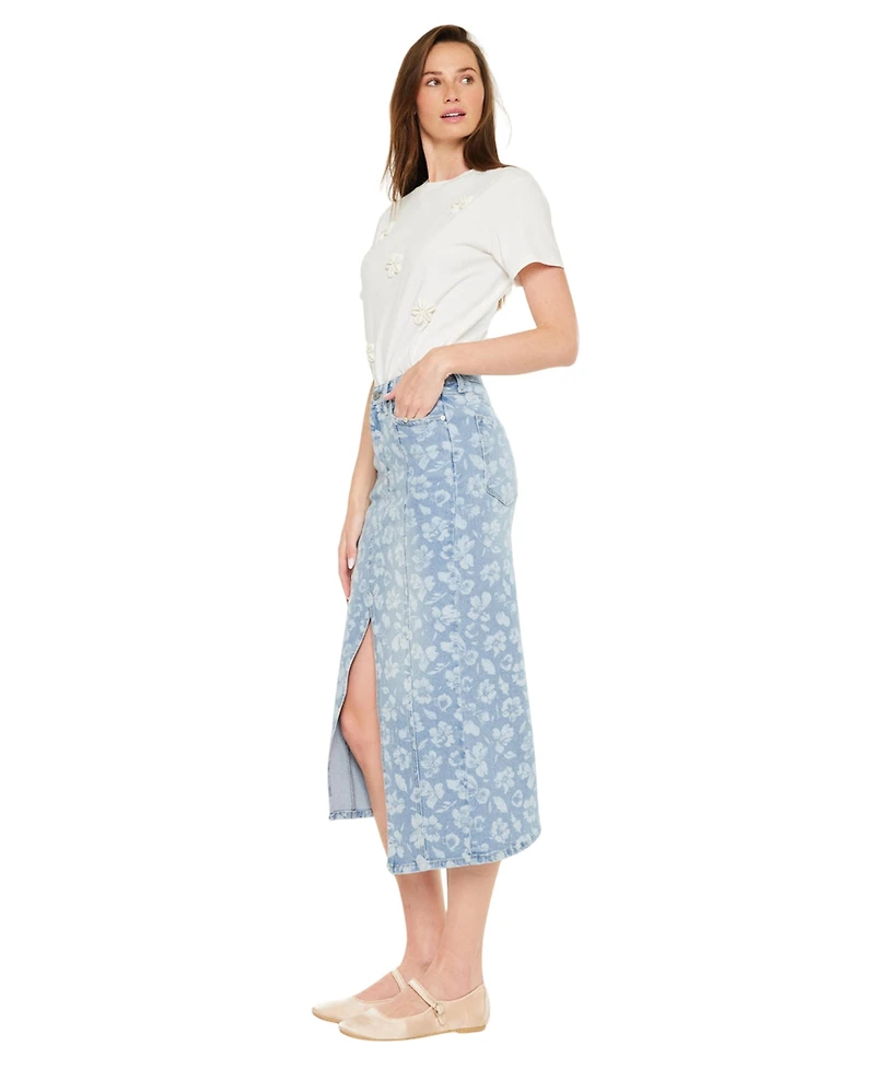 KanCan Women's Hibiscus High Rise Midi Skirt