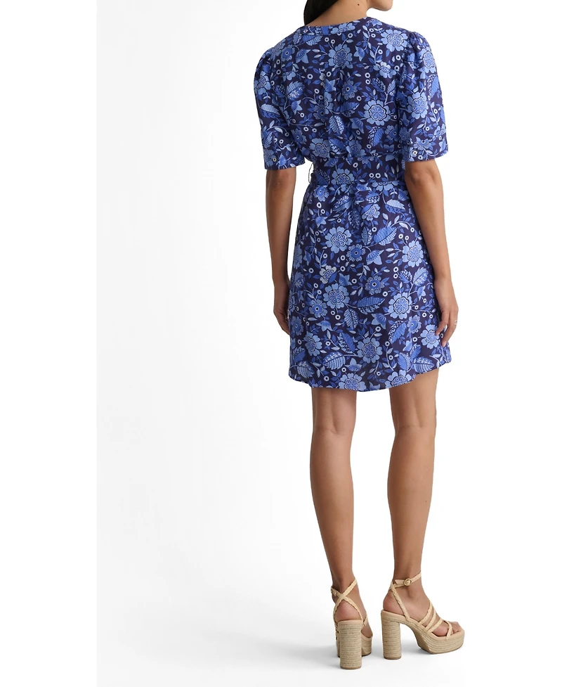 UNTUCKit Women's Linen Blend Floral Lena Shirt Dress