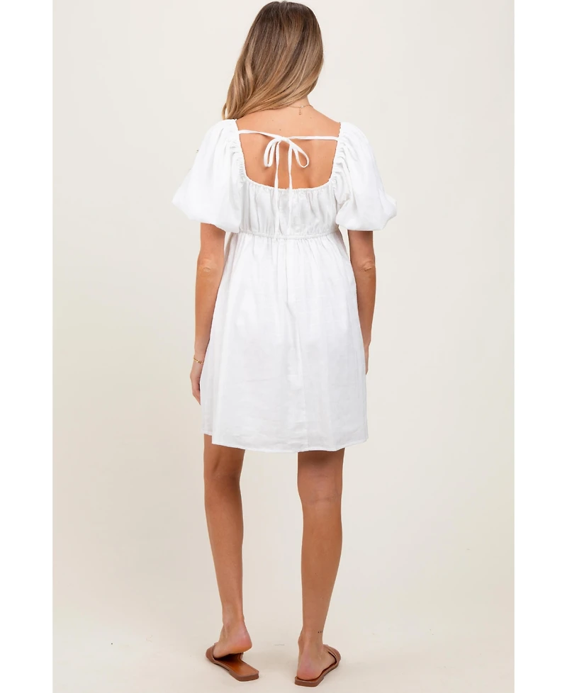 Pinkblush Maternity White Textured Bubble Sleeve Mini Dress