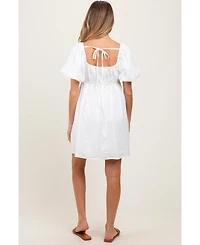 Pinkblush Maternity White Textured Bubble Sleeve Mini Dress