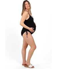 Pinkblush Maternity Ribbed O-Ring Strap Side Tie Swimsuit