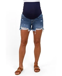 Pinkblush Maternity Navy Distressed Fringe Hem Denim Shorts