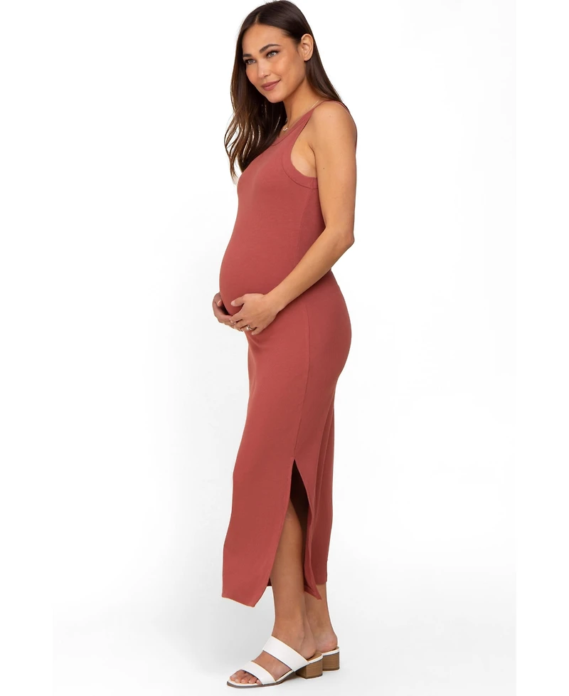 Pinkblush Maternity Taupe Ribbed Side Slit Tank Dress