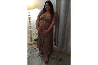Pinkblush Maternity Taupe Floral Smocked Puff Sleeve Midi Dress