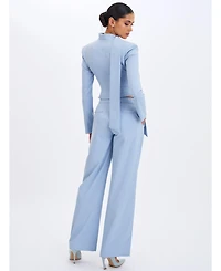 Miss Circle Women's Reva Sky Blue Pinstripe Single Pleat Pants