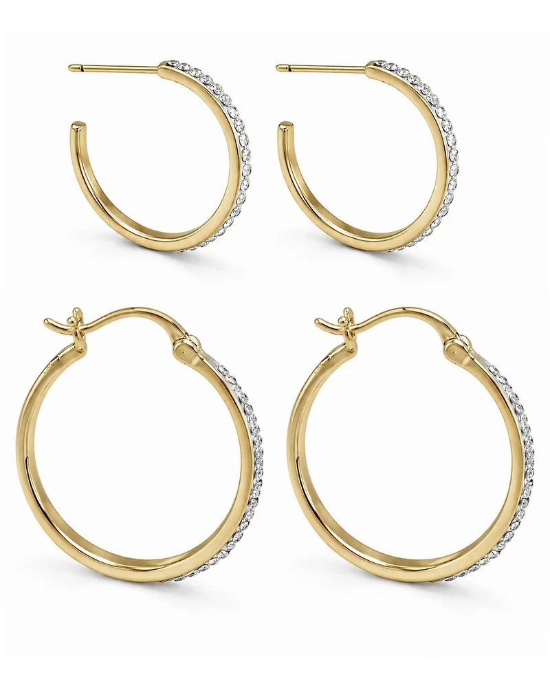 And Now This Clear Crystal C Hoop & Click Top Earring Set Gold Plate or Silver