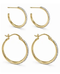 And Now This Clear Crystal C Hoop & Click Top Earring Set Gold Plate or Silver