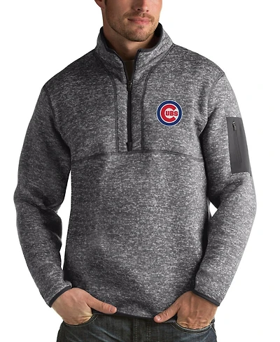 Antigua Men's Heathered Charcoal Chicago Cubs Fortune Half-Zip Sweater