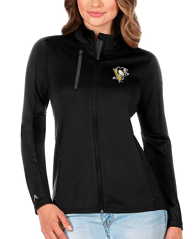 Antigua Women's Black/Charcoal Pittsburgh Penguins Generation Full-Zip Pullover Jacket