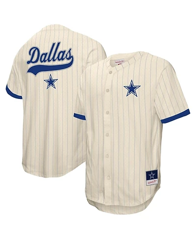Mitchell & Ness Men's Cream Dallas Cowboys Big Tall Heavyweight Mesh Button-Up Fashion Jersey