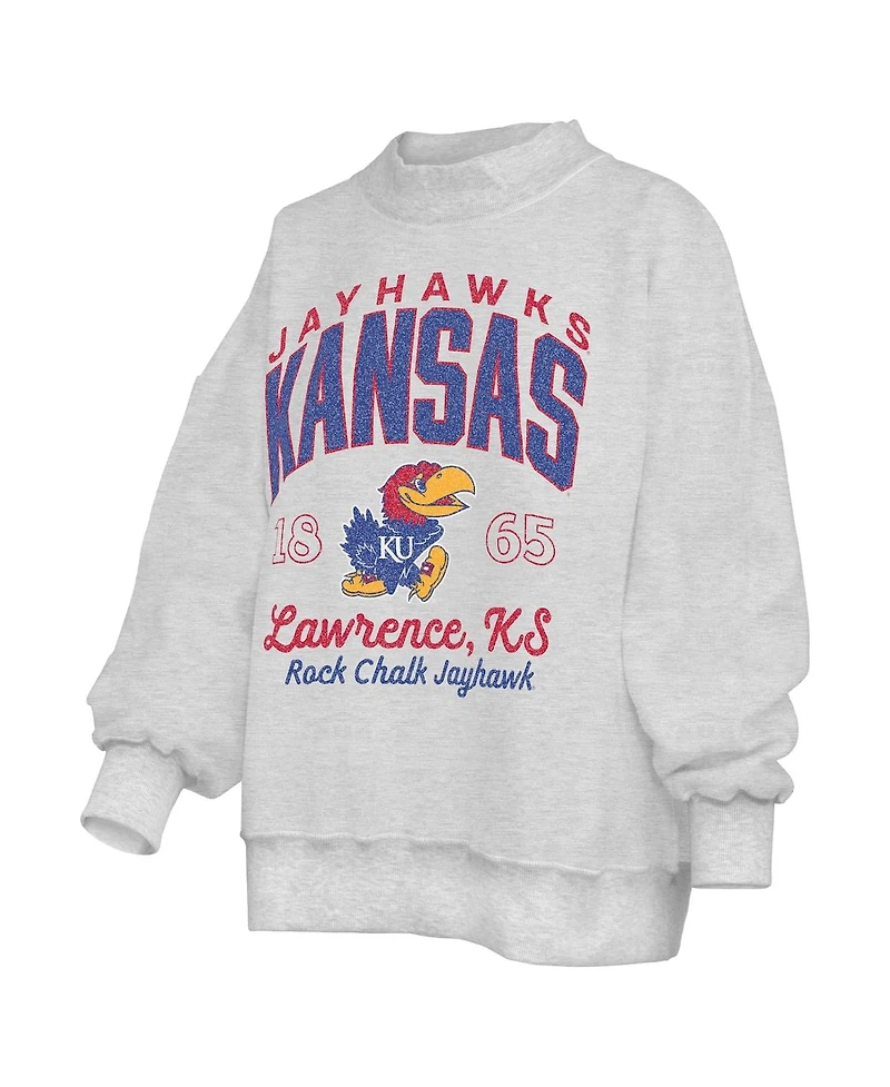 Pressbox Women's Heather Gray Kansas Jayhawks Reversible Sweatshirt