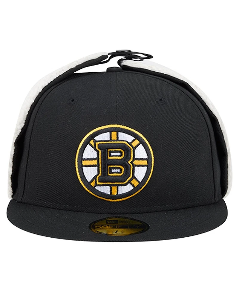 New Era Men's Black Boston Bruins Injection Dog Ear Classic Fitted Hat