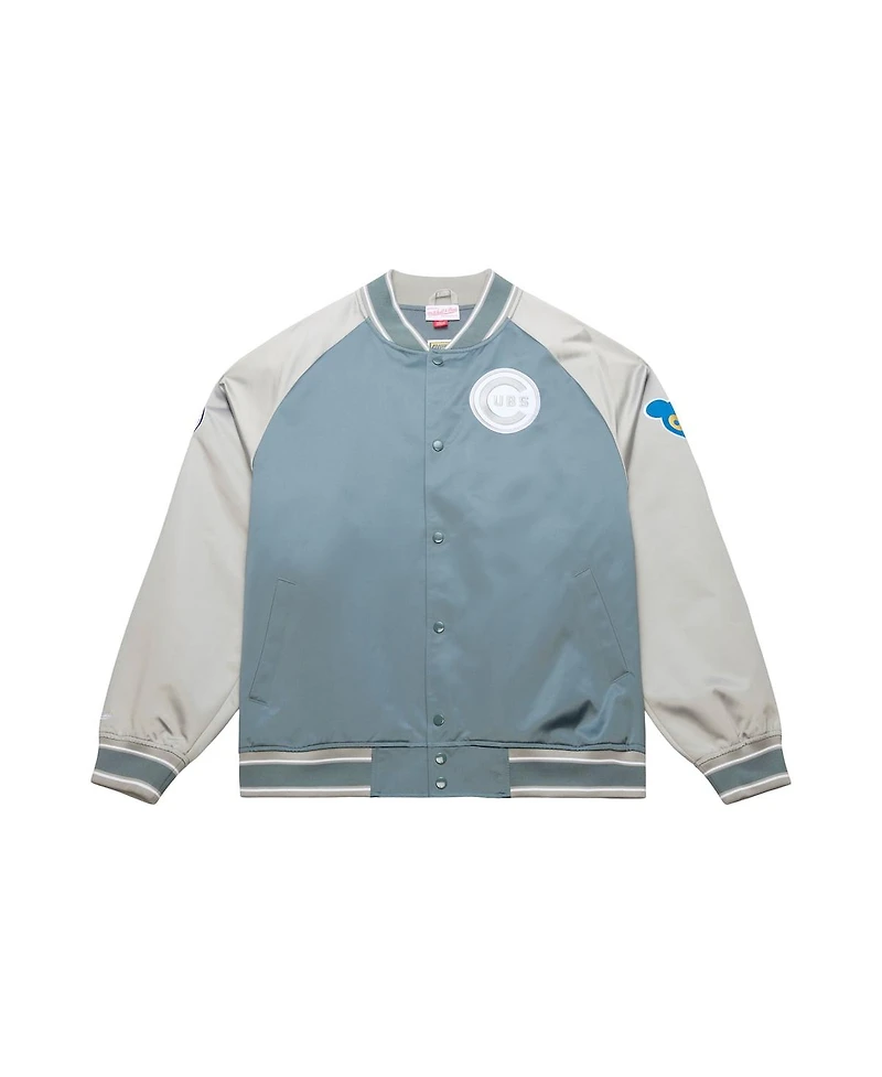Mitchell & Ness Men's Gray Chicago Cubs Thunderstorm Head Coach Lightweight Satin Full-Snap Jacket