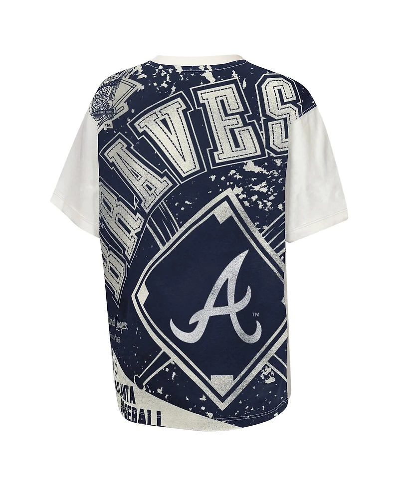 Outerstuff Big Boys and Girls Cream Atlanta Braves League Top Player Bold All-Over-Print T-Shirt
