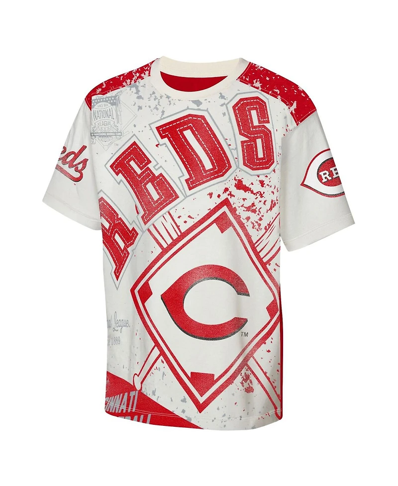 Outerstuff Big Boys and Girls Cream Cincinnati Reds League Top Player Bold All-Over-Print T-Shirt