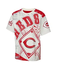 Outerstuff Big Boys and Girls Cream Cincinnati Reds League Top Player Bold All-Over-Print T-Shirt
