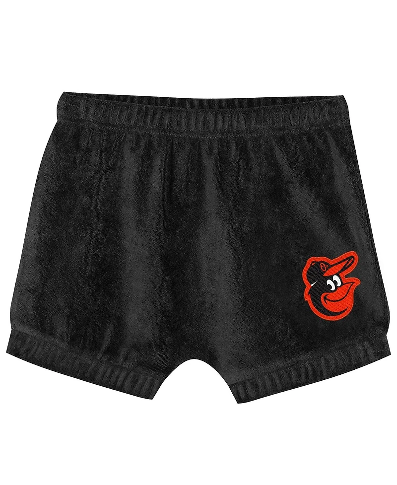 Outerstuff Toddler Girls Black Baltimore Orioles Hop Base Fashion T-Shirt and Shorts Set
